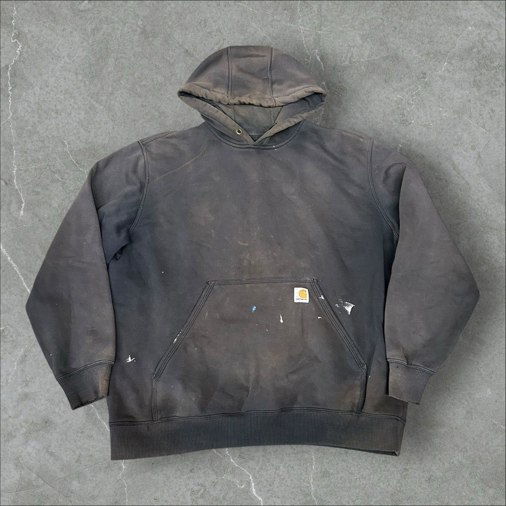Carhartt Hoodie Mens Xl Black Faded Original Fit Distressed 100615 001 Pullover